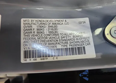 2024 Honda Civic Sport from USA, damaged, VIN 19XFL2H84RE020876